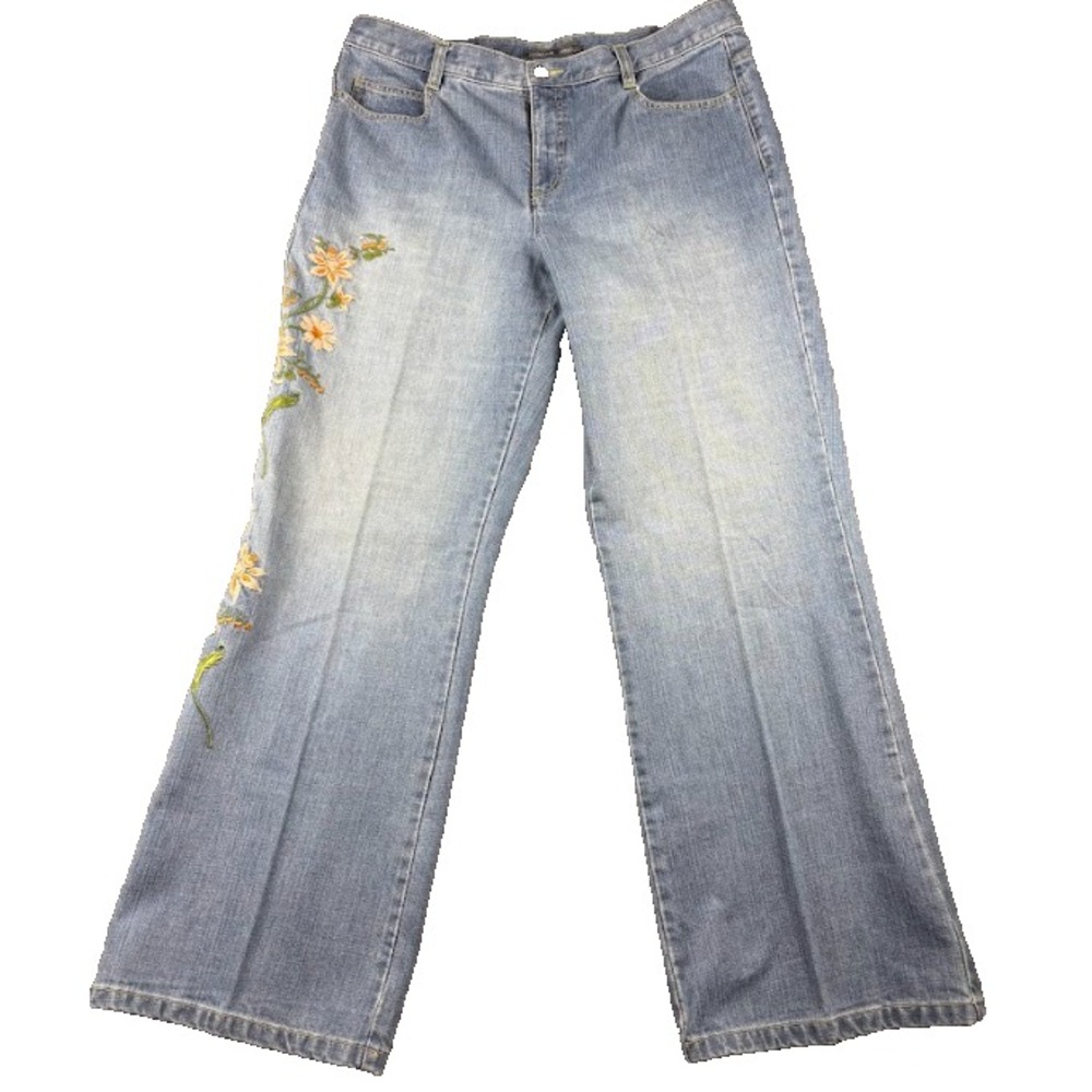 Liz Claiborne Embroidered Bootcut Jeans 14 Boho Festival Denim Chic Retro - Picture 2 of 11